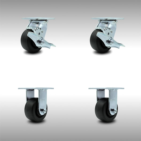 4 Inch SS Polyolefin Caster Set with Ball Bearings 2 Brakes 2 Rigid SCC